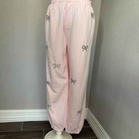 LoveShackFancy Lillia Embellished Ribbon Sweatpants in Icicle Pink Size Medium - Picture 6 of 9